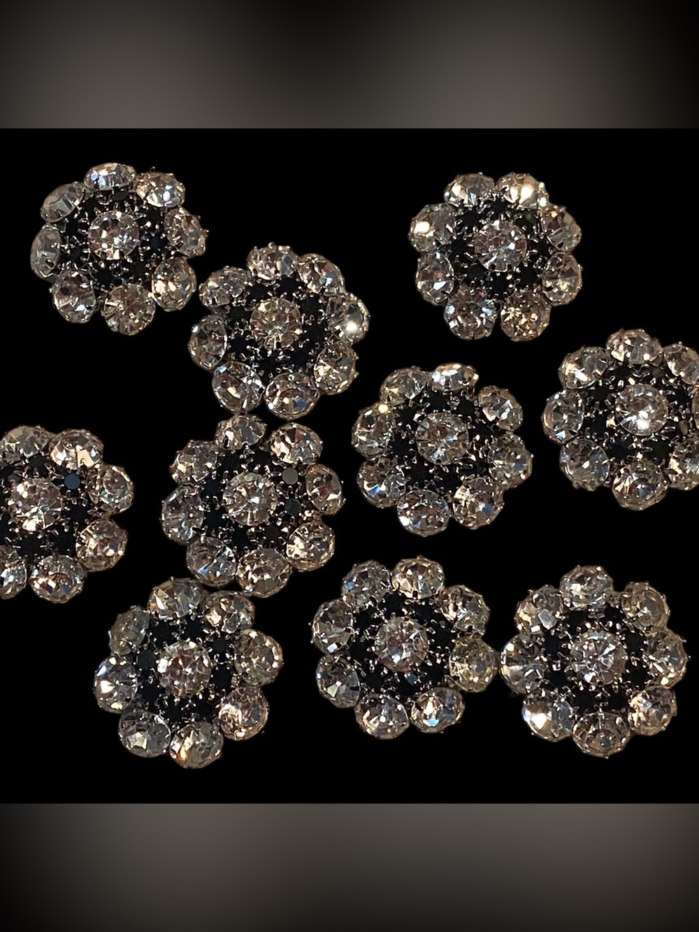 6 Pieces Flower Rhinestone
Buttons, 1" Black Crystal Silver Metal Shank Buttons